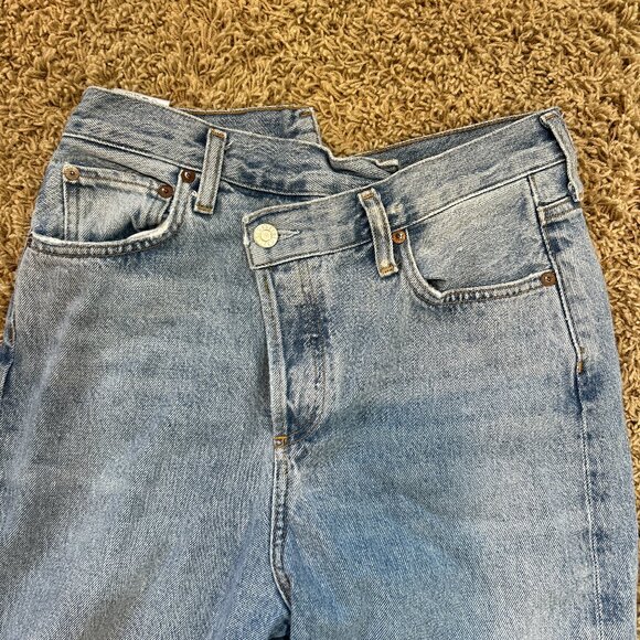 Agolde Criss Cross Straight Women Jeans with Raw Hem in Size 25 Light Wash - Picture 4 of 10